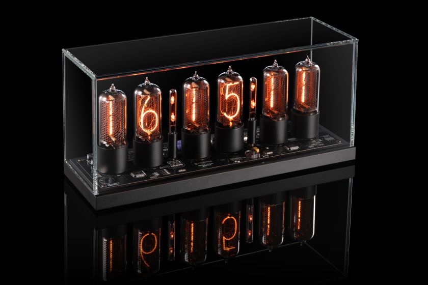ZIN18 Nixie Tube Clock Black Case Clear Glass Dome by Millclock