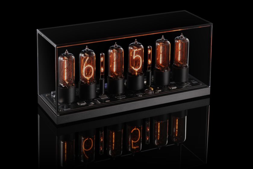 ZIN18 Nixie Tube Clock Black Case Smoked Glass Dome by Millclock