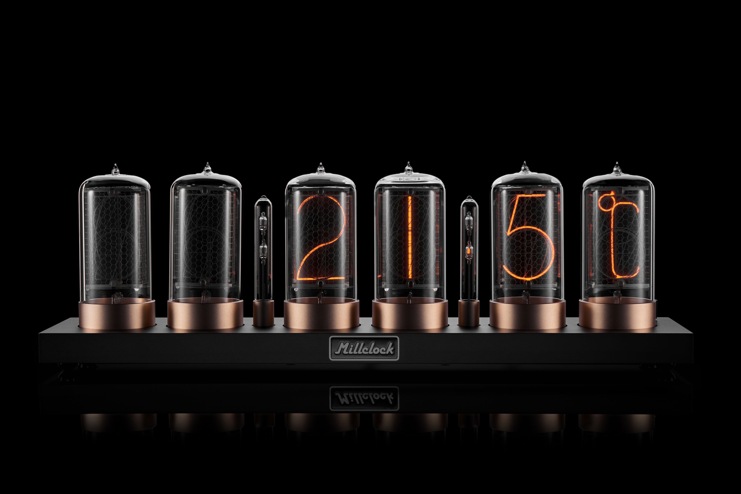 ZIN70 Nixie Tube Clock Black Case Gold Bases by Millclock