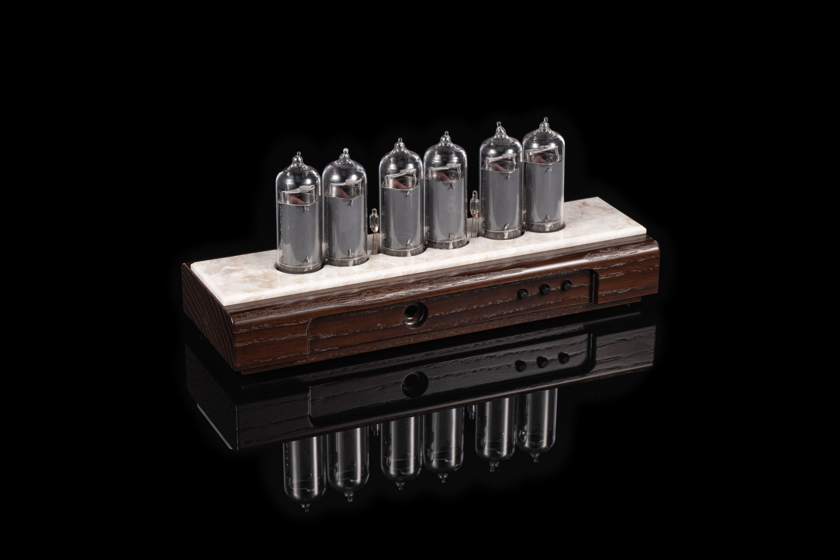 IN-14 Nixie Clock — Dark Ash Wood & Artificial Stone Top | Millclock