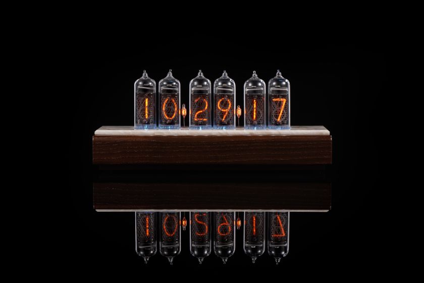 IN-14 Nixie Clock — Dark Ash Wood & Artificial Stone Top | Millclock