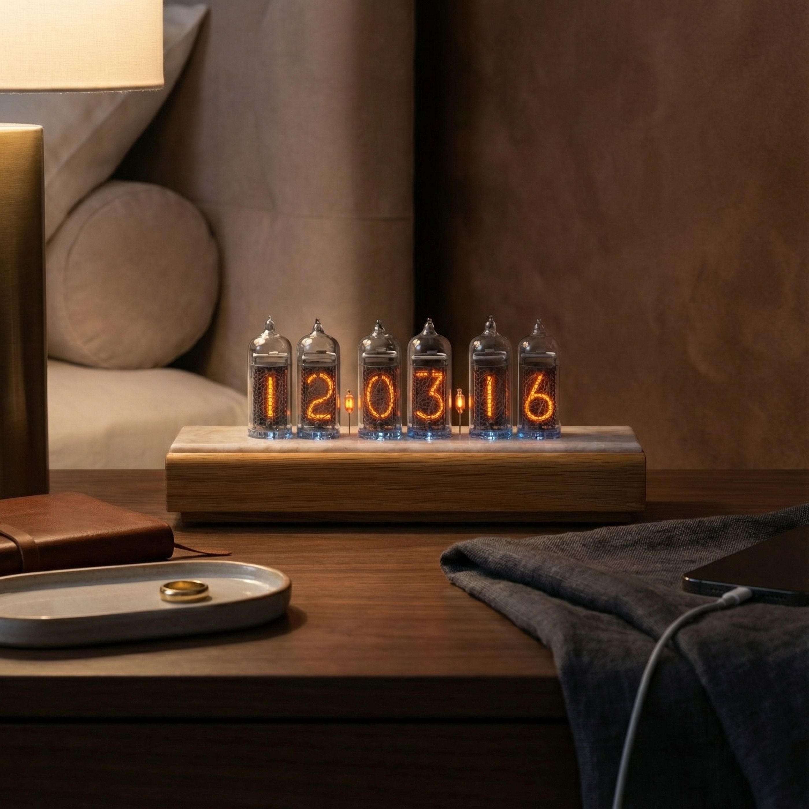 IN-14 Nixie Tube Clock – Light Ash & Stone Case | Millclock