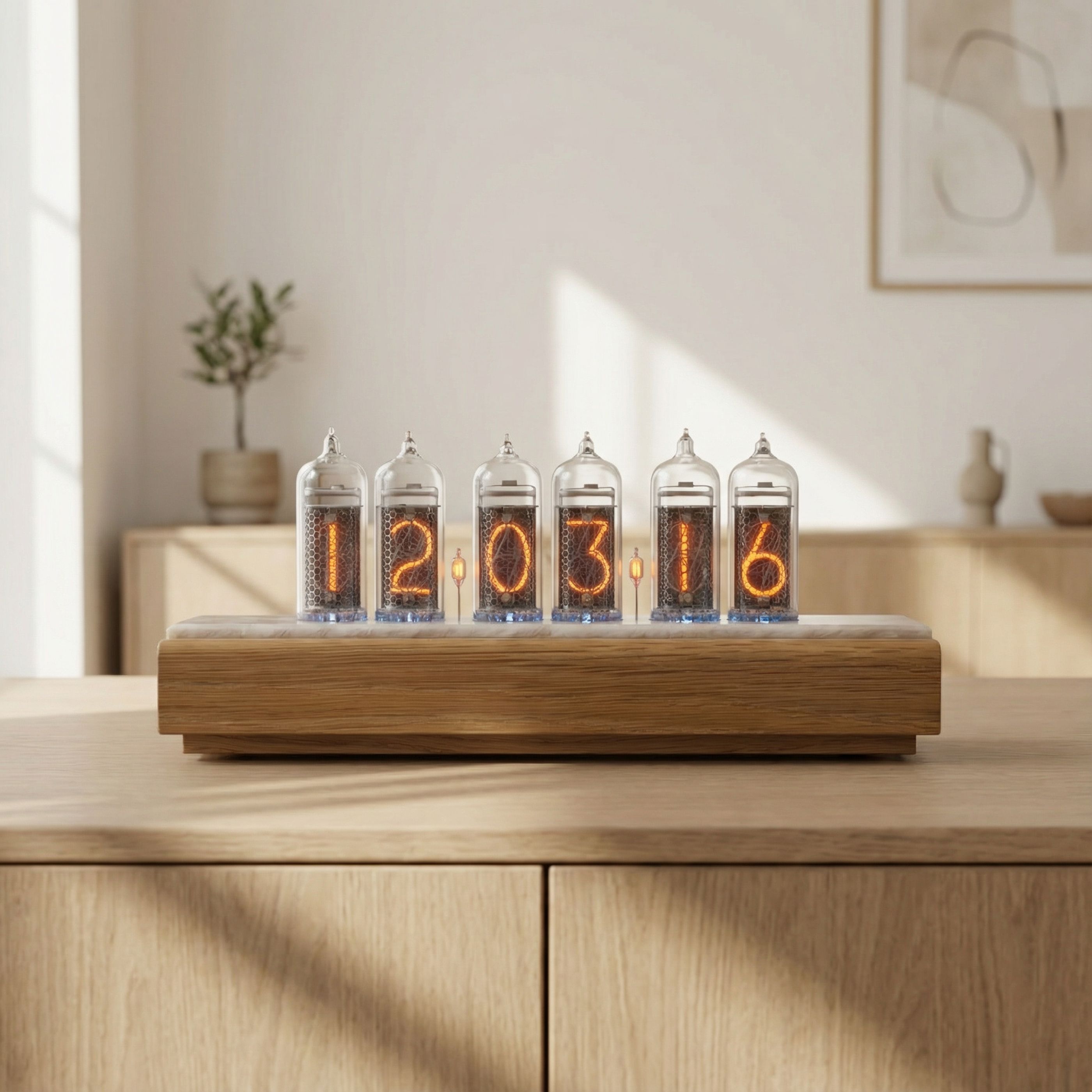 IN-14 Nixie Tube Clock – Light Ash & Stone Case | Millclock