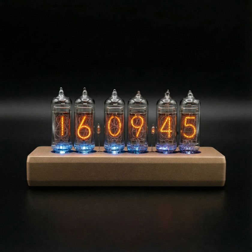 IN-14 Nixie Tube Clock – Tyrant Gold Aluminium Case with 6 Vintage Tubes | Millclock