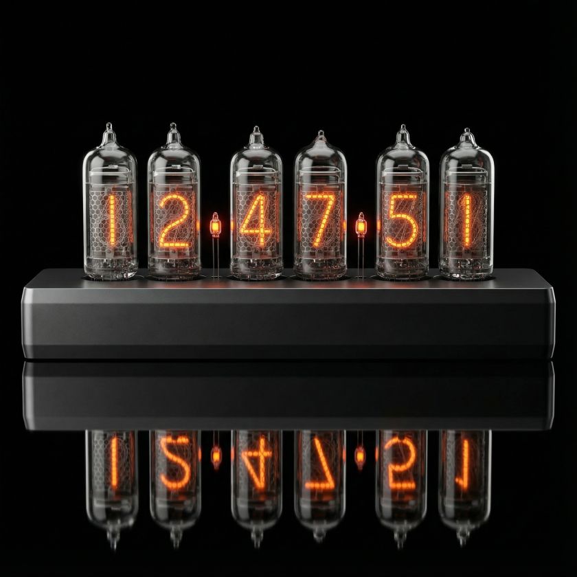 IN-14 Nixie Tube Clock in Black Anodised Aluminium – Vintage Glow for Modern Desks | Millclock