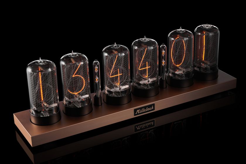 ZIN70 Nixie Tube Clock – Gold Case with Black Bases | Millclock